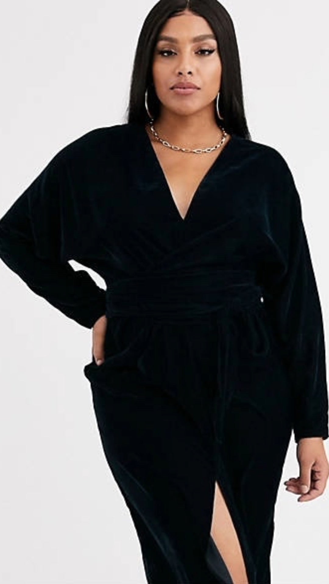 Batwing Sleeve Wrap Velvet Dress
