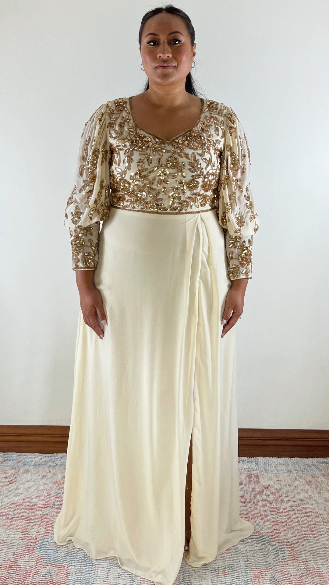 Puff Sleeve Embellished Maxi Dress