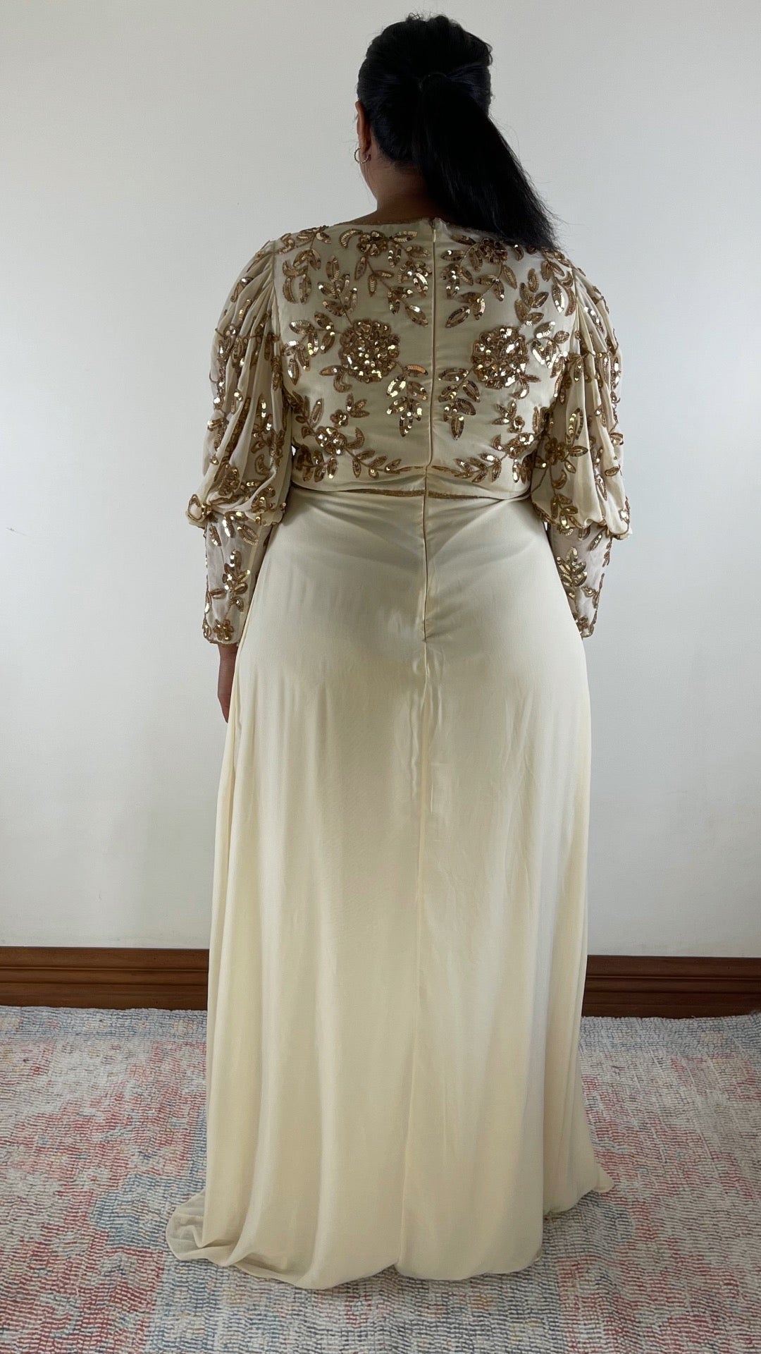 Puff Sleeve Embellished Maxi Dress