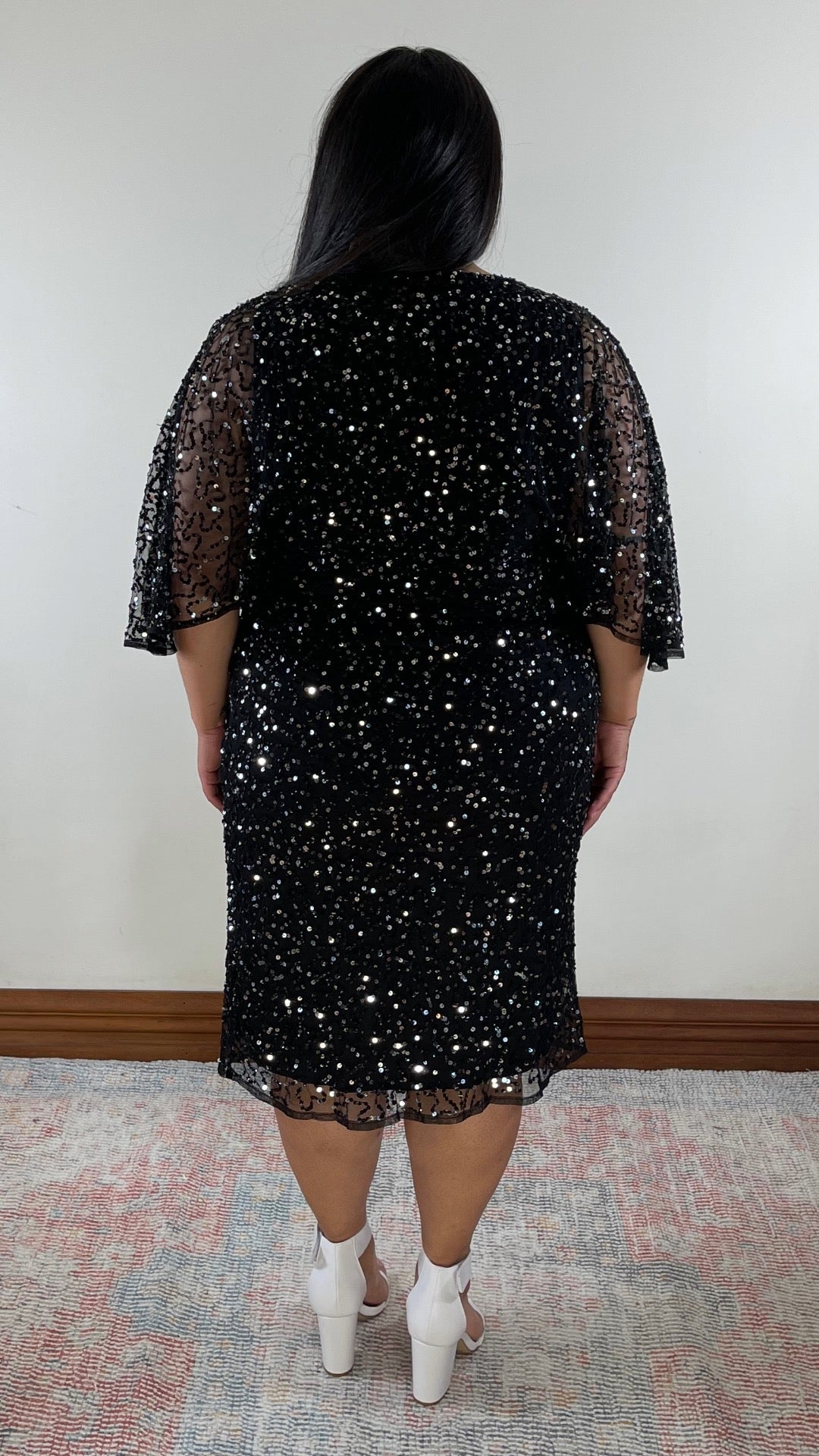 Delicate Sequin Wrap Midi Dress