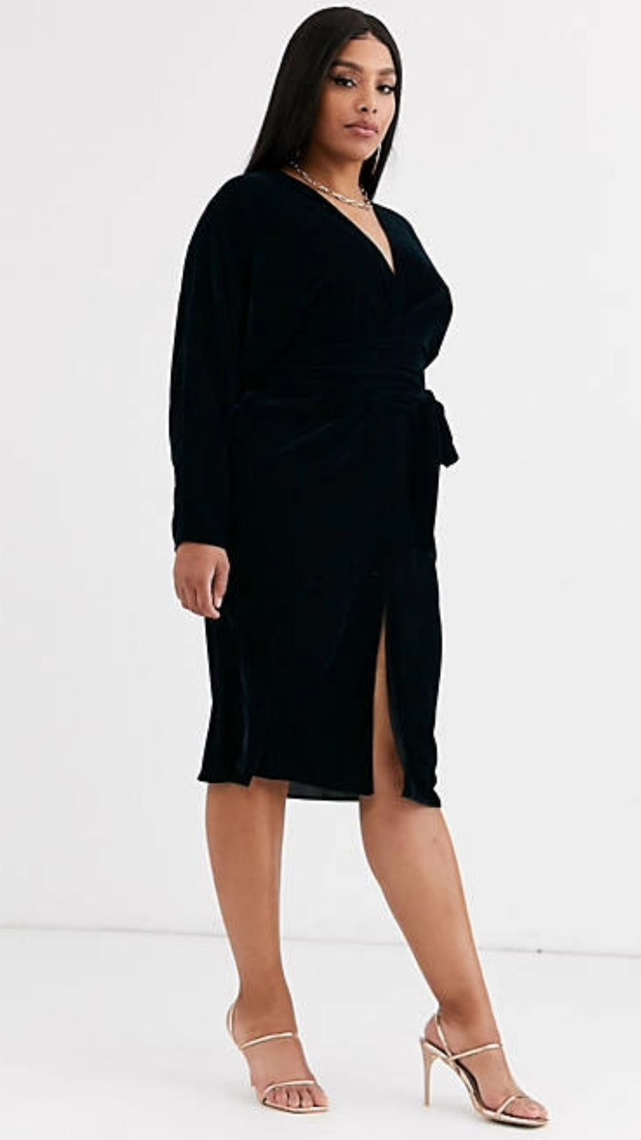 Batwing Sleeve Wrap Velvet Dress