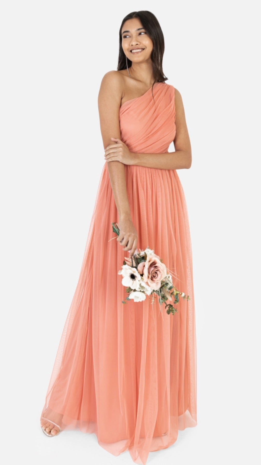 Coral One Shoulder Maxi Dress