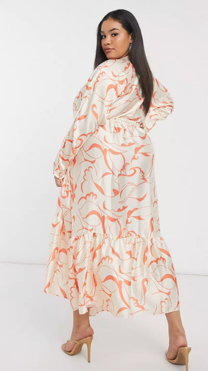 Satin Wrap Tiered Maxi Dress