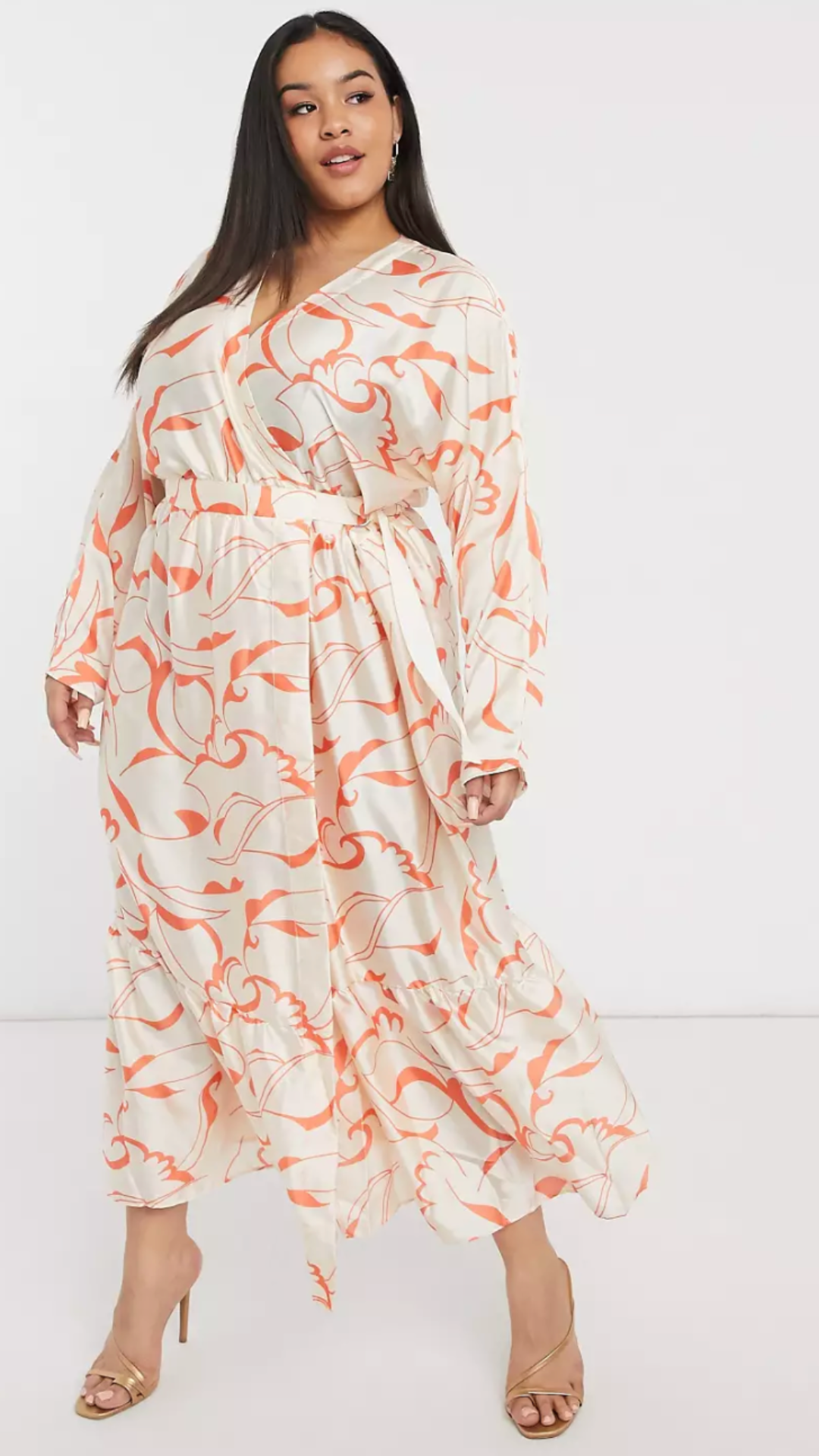 Satin Wrap Tiered Maxi Dress