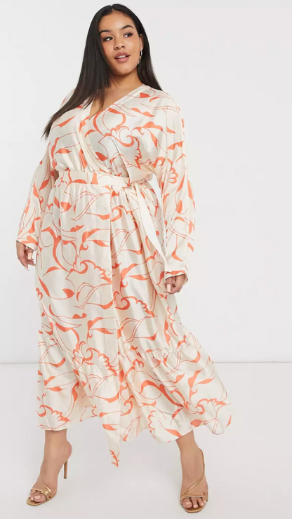 Satin Wrap Tiered Maxi Dress