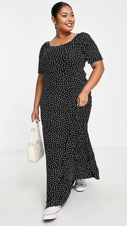 Black Polka Dot Square Neck Dress