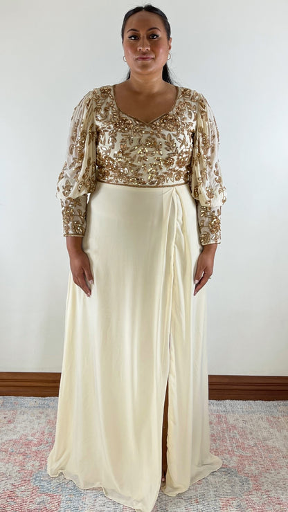 Puff Sleeve Embellished Maxi Dress