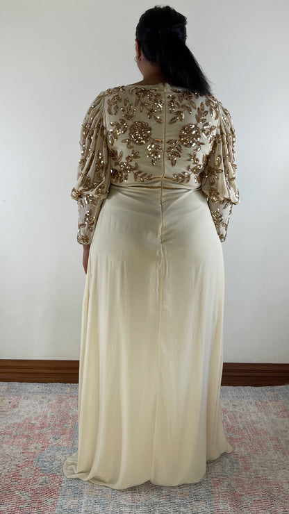 Puff Sleeve Embellished Maxi Dress