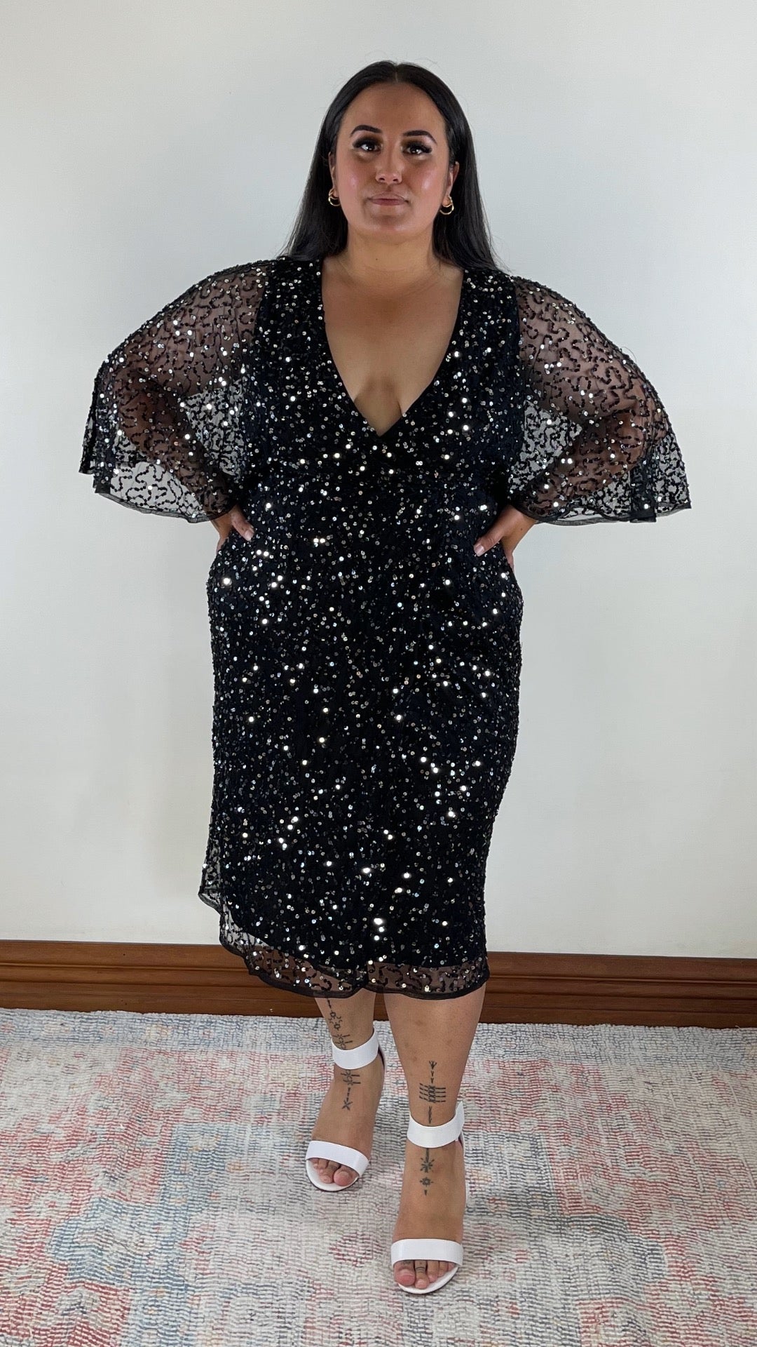 Delicate Sequin Wrap Midi Dress