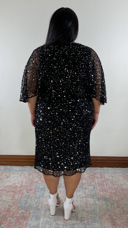 Delicate Sequin Wrap Midi Dress
