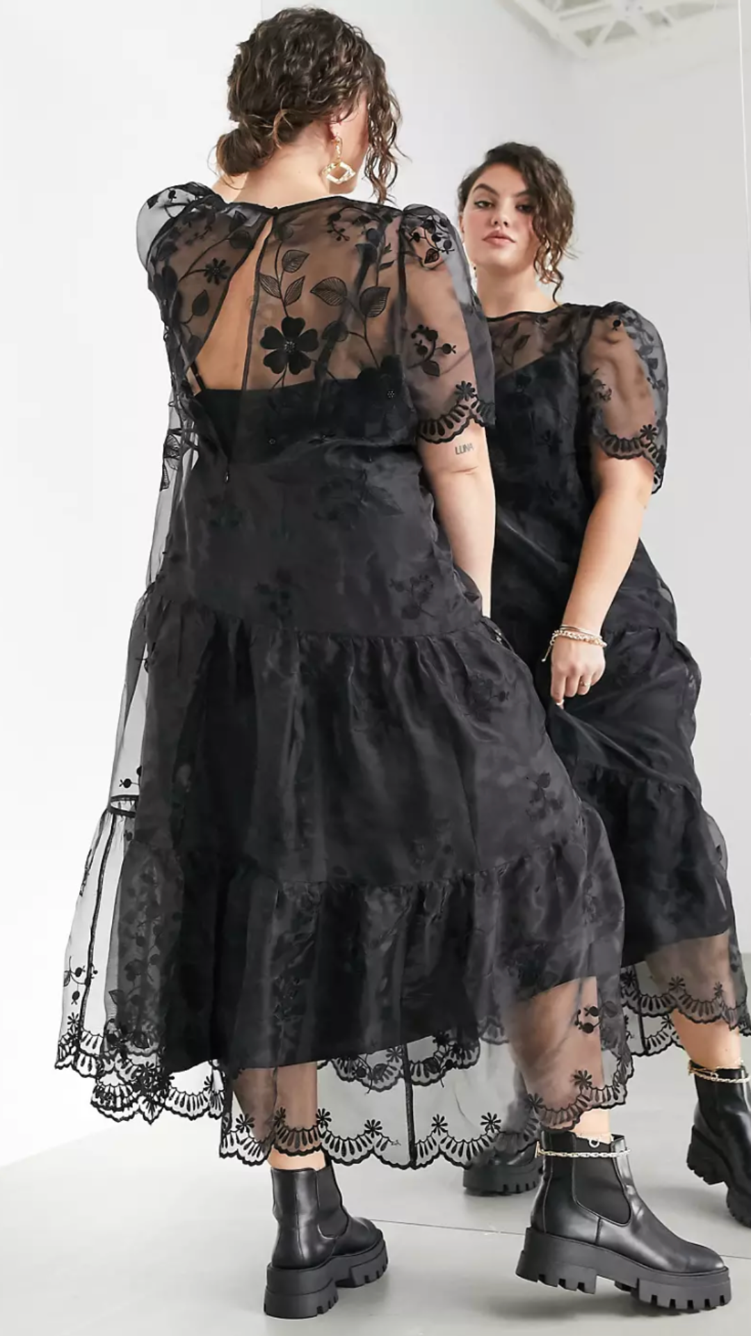 Sheer Embroidered Floral Dress